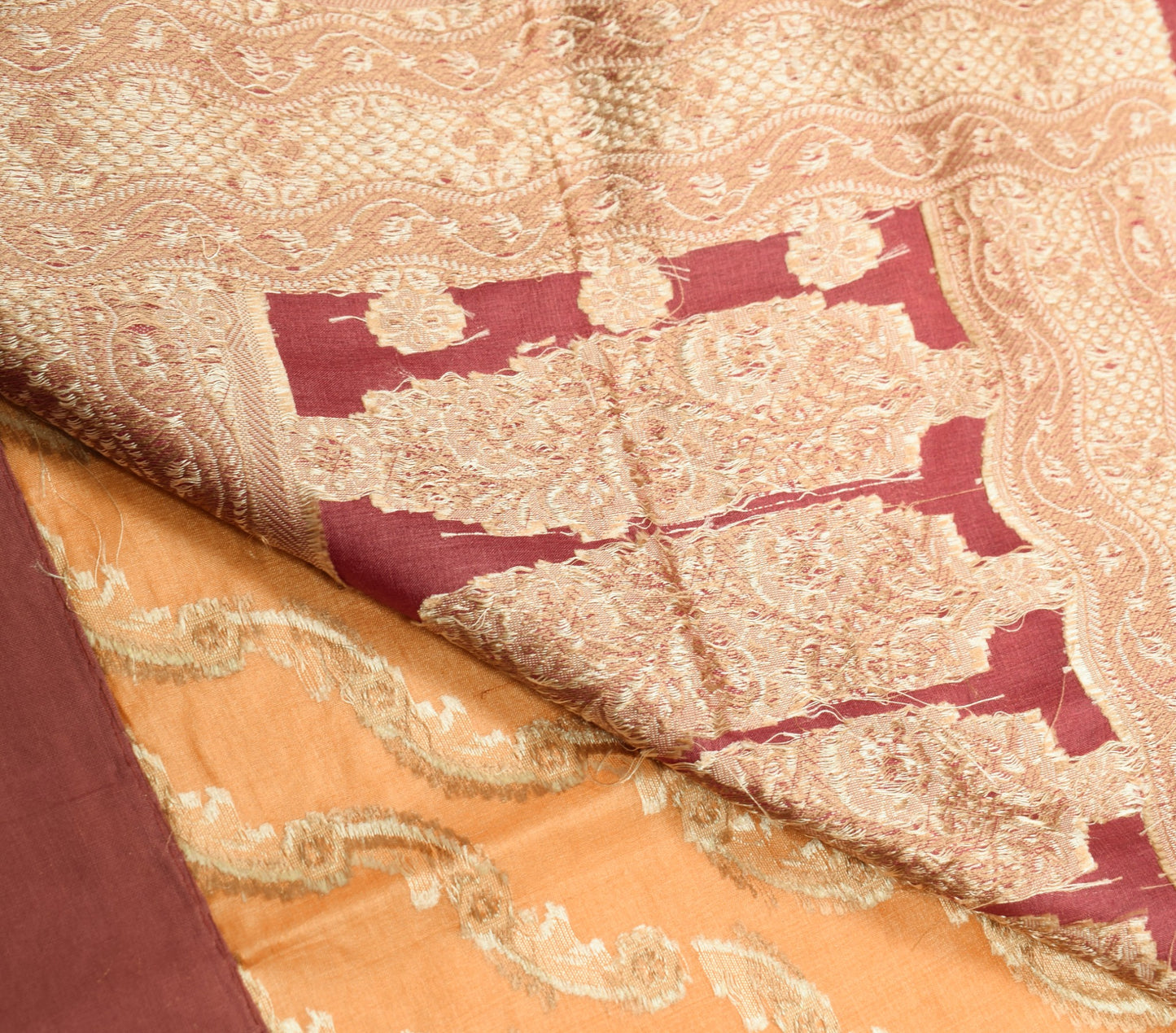 Sushila Vintage Pure Tussar Silk Saree Floral Woven Mustard Soft 5YD Sari Fabric