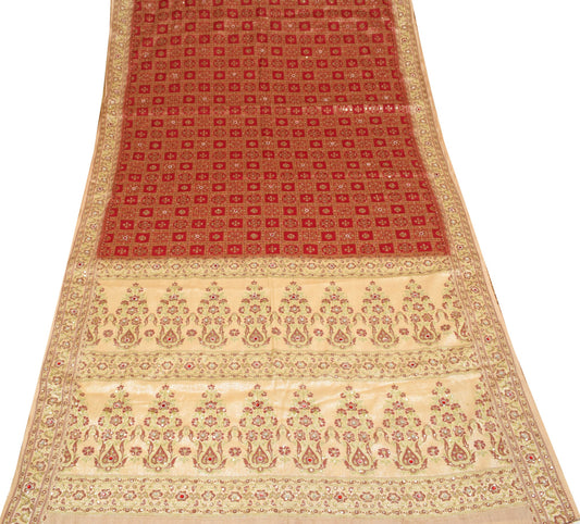 Sushila Vintage Maroon HEAVY Saree Woven Hand Work Pure Tussar Silk Sari Fabric
