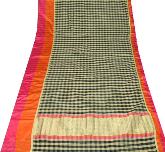 Sushila Vintage Art Cotton Silk Saree Checks Woven With Contrast Border Sari