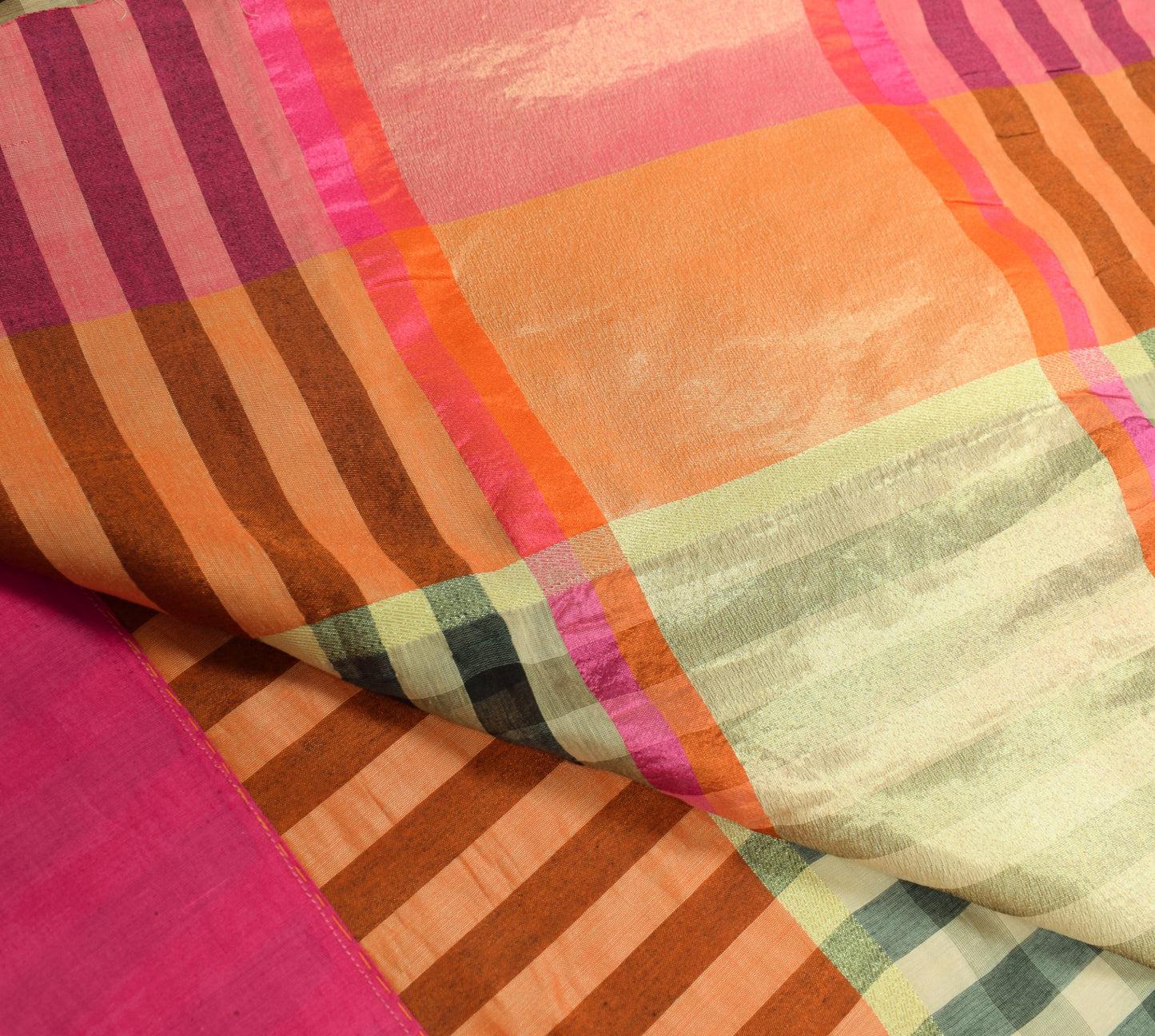 Sushila Vintage Art Cotton Silk Saree Checks Woven With Contrast Border Sari