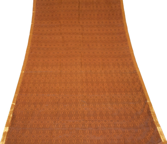 Sushila Vintage Dark Mustard Saree Art Cotton Silk All Over Woven Sari Fabric