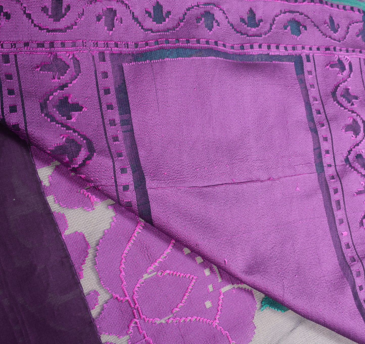Sushila Vintage Blue Heavy Saree Art Silk Handwoven Dhakai Jamdani Floral Sari