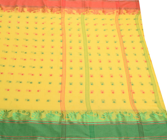 Sushila Vintage Yellow Tant Woven Saree Pure Cotton Soft Bengal 5YD Sari Fabric