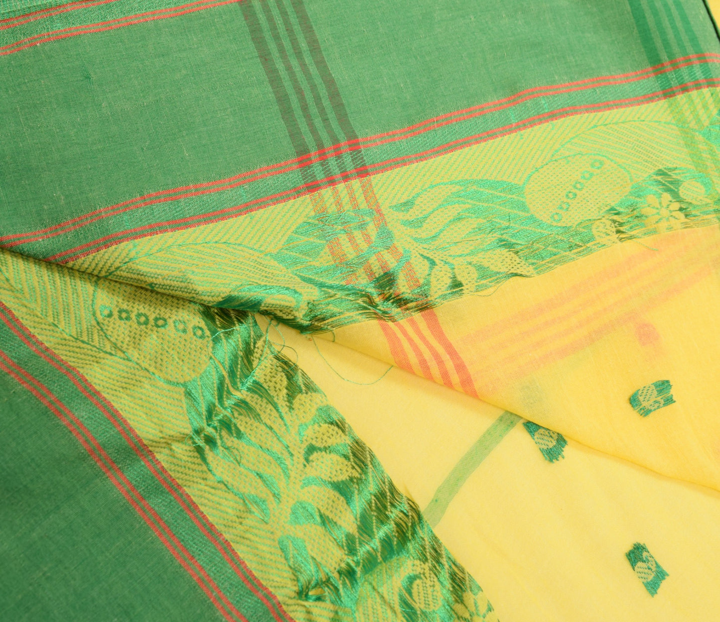 Sushila Vintage Yellow Tant Woven Saree Pure Cotton Soft Bengal 5YD Sari Fabric