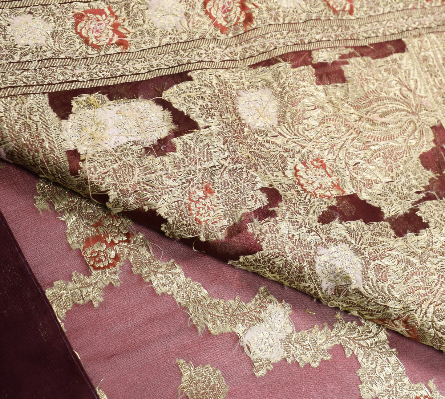 Sushila Vintage Maroon Art Tissue Saree Woven Zari Embellish HEAVY Sari Fabric