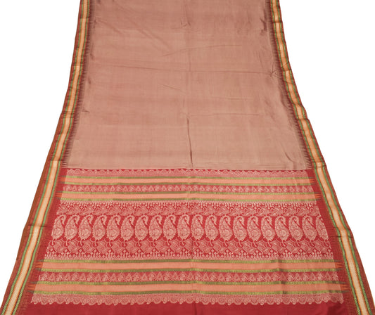 Sushila Vintage Pure Silk Saree Plain Body with Temple Border Sari Soft Fabric