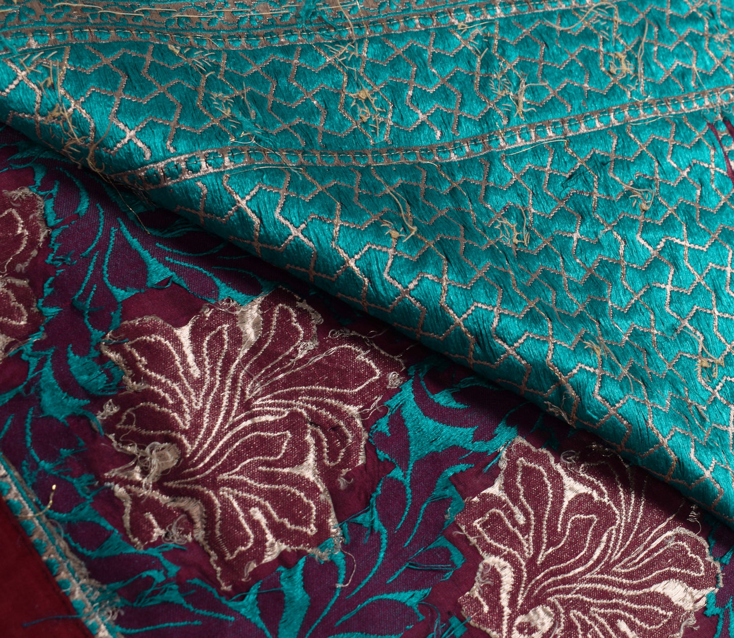 Sushila Vintage HEAVY Wine Saree Banarasi Brocade Hand Work Wedding Silk Sari