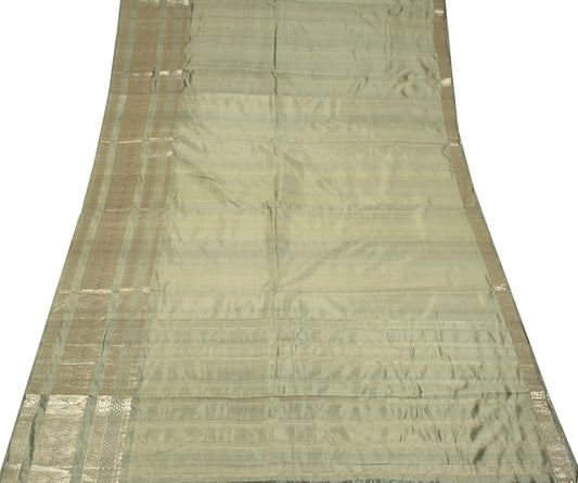 Sushila Vintage Banarasi Brocade Saree Pure Silk Greenish Gray Soft Sari Fabric