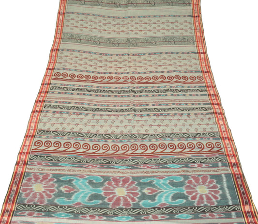 Sushila Vintage Hand Woven Ikat Patola Saree Pure Cotton Hand Block Sari Fabric