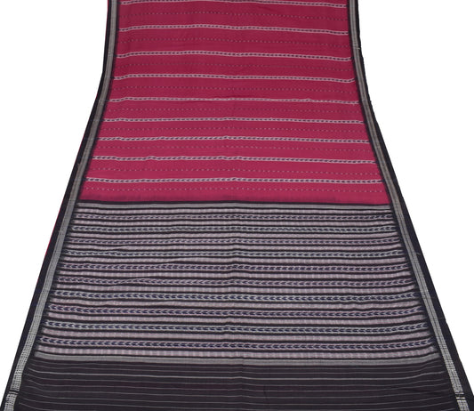 Sushila Vintage Maroon Saree Pure Cotton HandWoven Ikat Patola Sari Craft Fabric