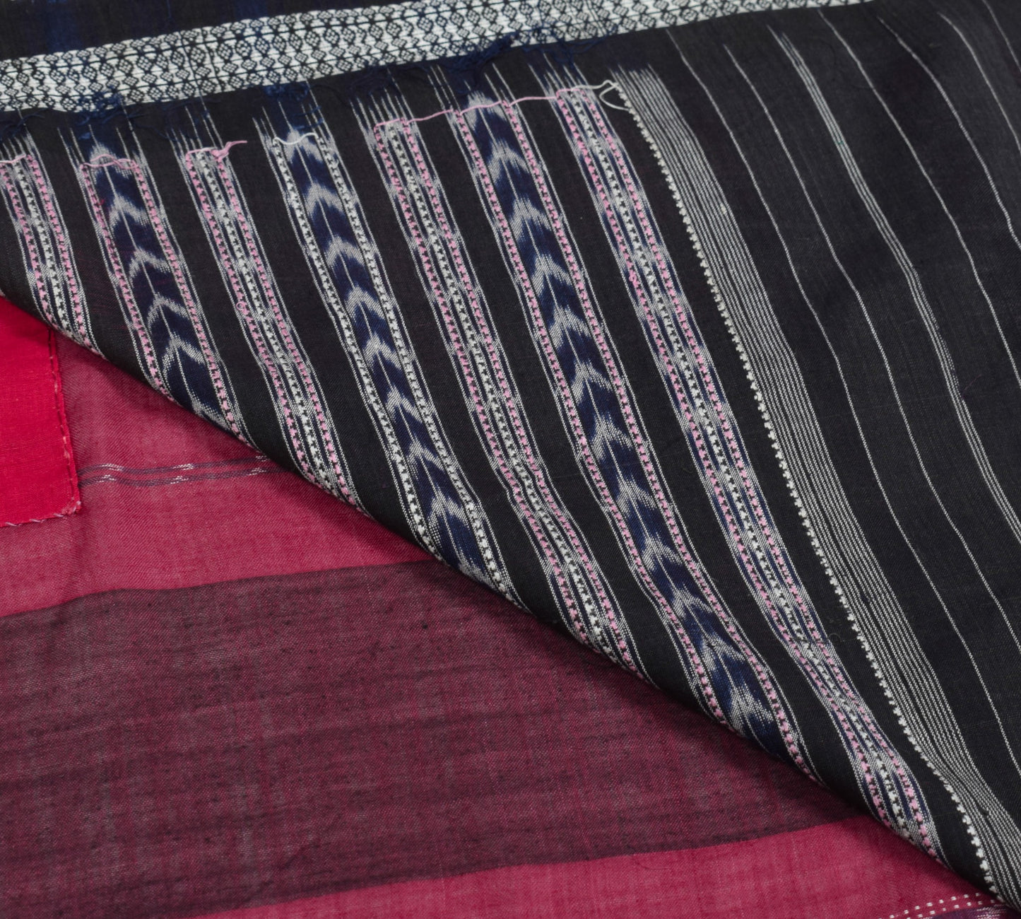 Sushila Vintage Maroon Saree Pure Cotton HandWoven Ikat Patola Sari Craft Fabric