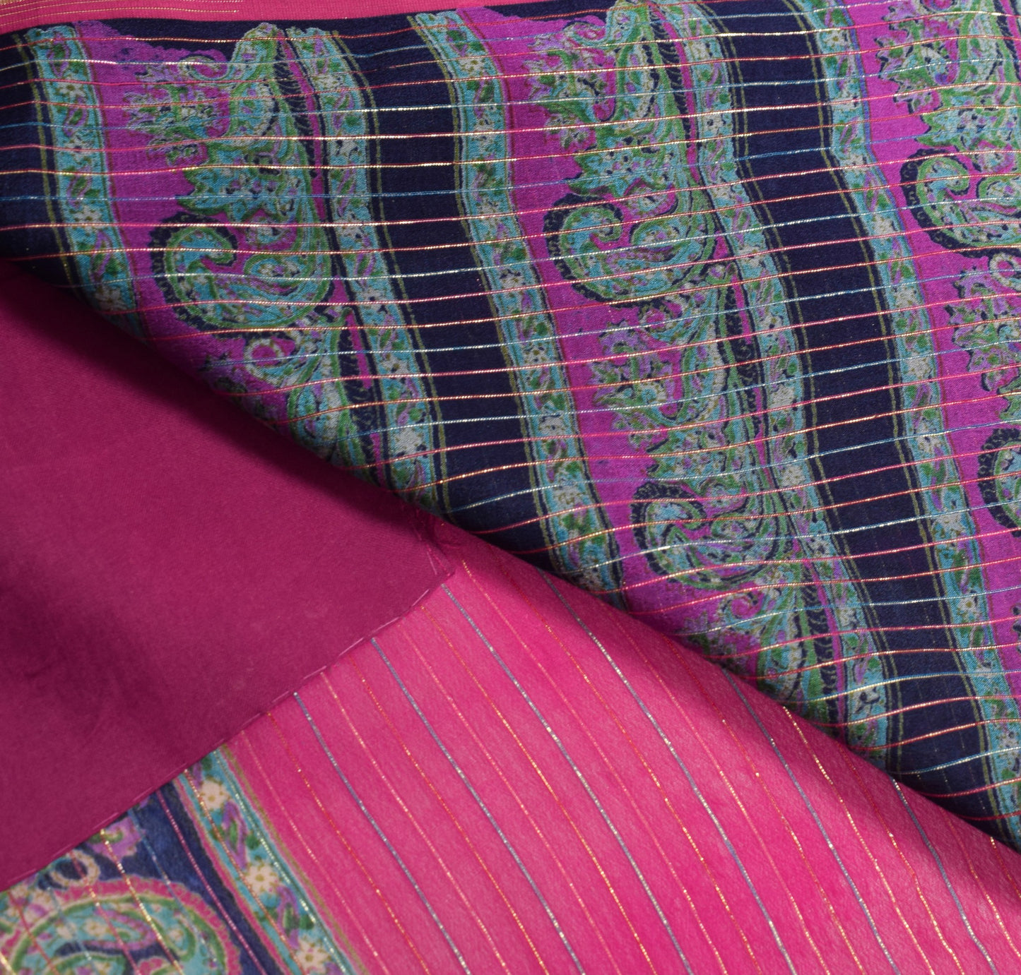Sushila Vintage Magenta Saree with Blue Border Pallu Pure Silk Woven Sari Fabric