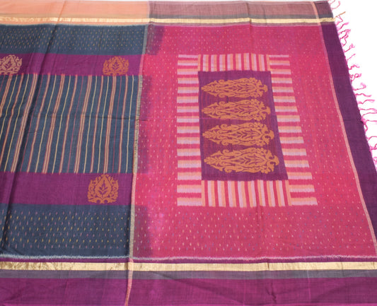 Sushila Vintage Handloom Multicolor Saree Pure Cotton Silk Pochampally Ikat Sari