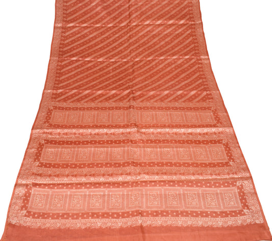 Sushila Vintage All Over Woven Floral Saree Pure Tussar Silk Rust Sari Fabric