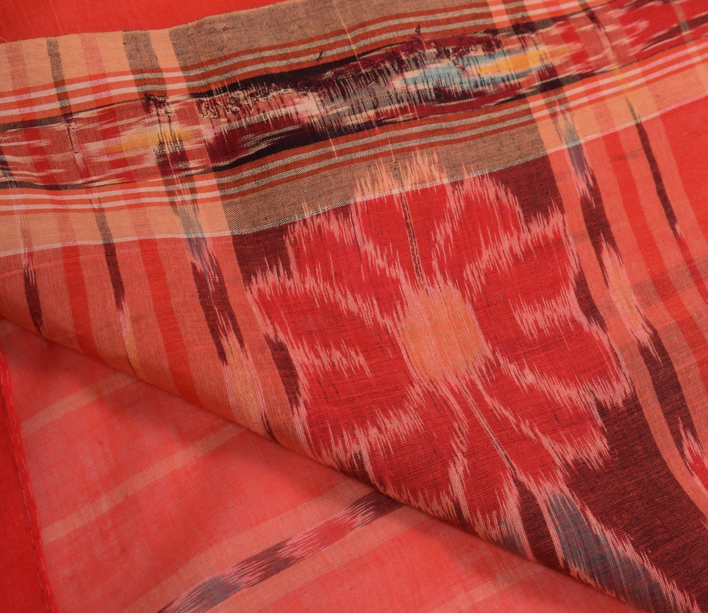 Sushila Vintage Sambalpuri Ikat Sarees Handwoven Pure Cotton Red Sari 5YD Fabric