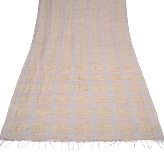 Sushila Vintage Pure Khadi Linen Saree Gray Premium Handloom Woven Sari Fabric