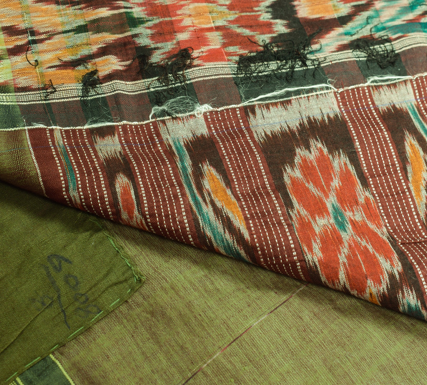 Sushila Vintage Sambalpuri Ikat Saree Pure Cotton Silk Hand Woven Green Fabric