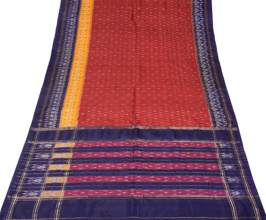 Sushila Vintage Maroon Saree Pure Silk Hand Woven Ikat Patola Rare Sari Fabric
