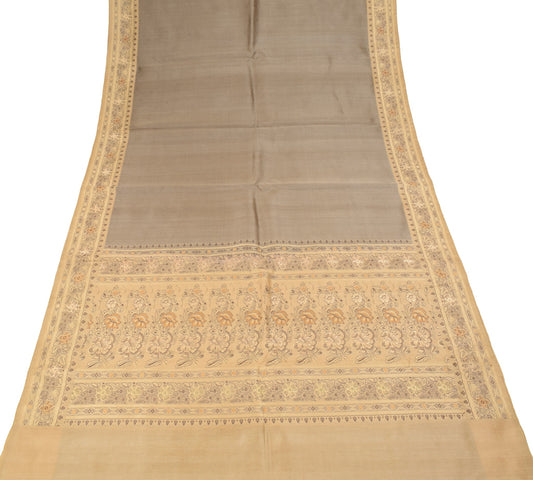 Sushila Vintage Mauve Saree with Brown Border Pallu Pure Silk Sari Craft Fabric