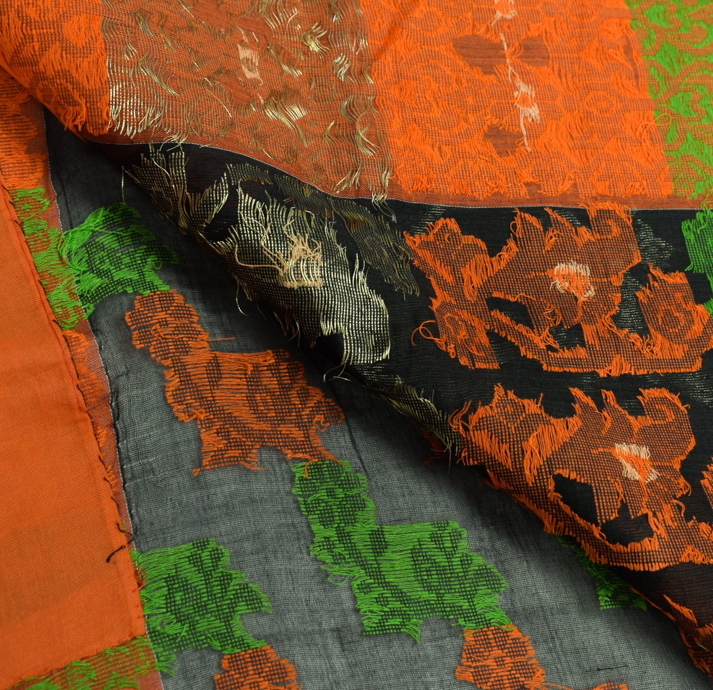 Sushila Vintage Black Jamdani Saree 100% Pure Cotton Hand Woven Sari Fabric