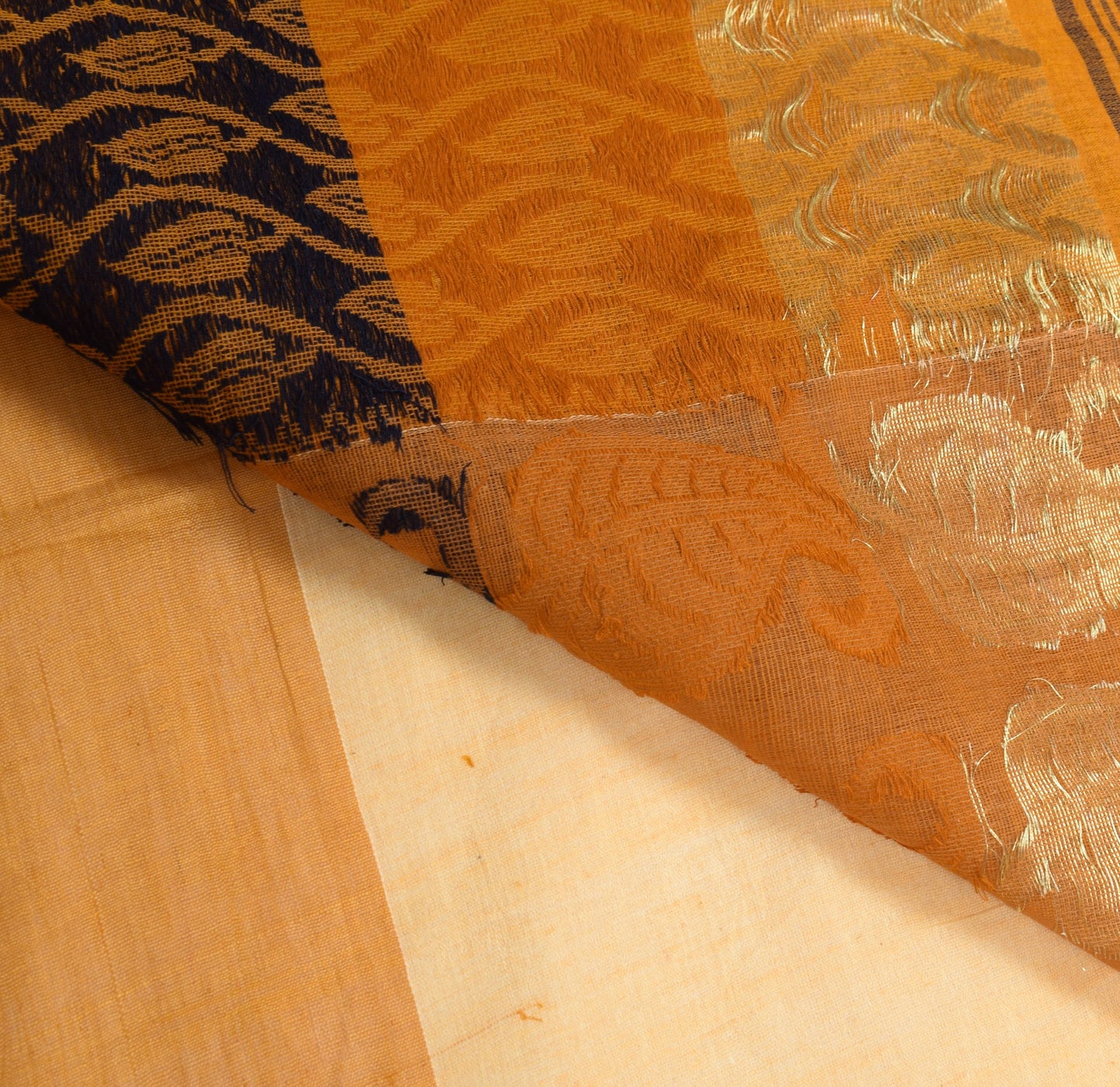 Sushila Vintage Bengal's Jamdani Saree Peach Pure Cotton Hand Woven Sari Fabric