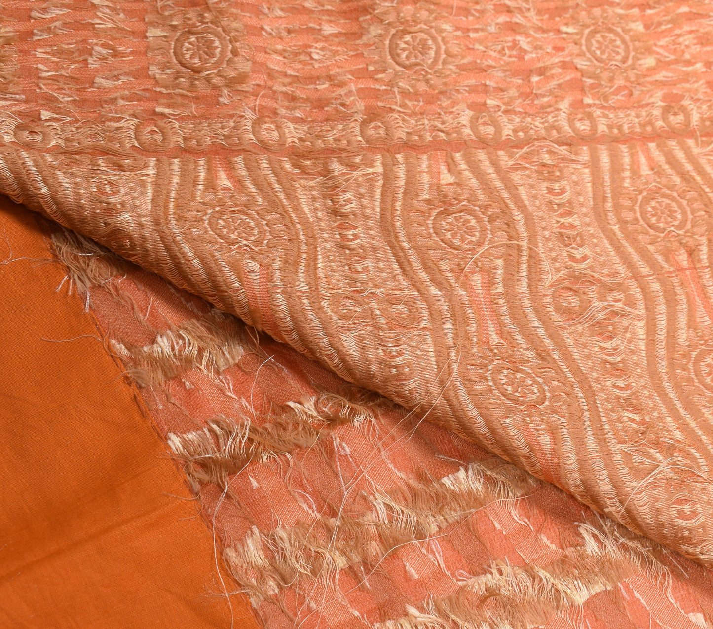 Sushila Vintage Pure Tussar Silk Saree Laheriya Woven Orange Soft Sari Fabric
