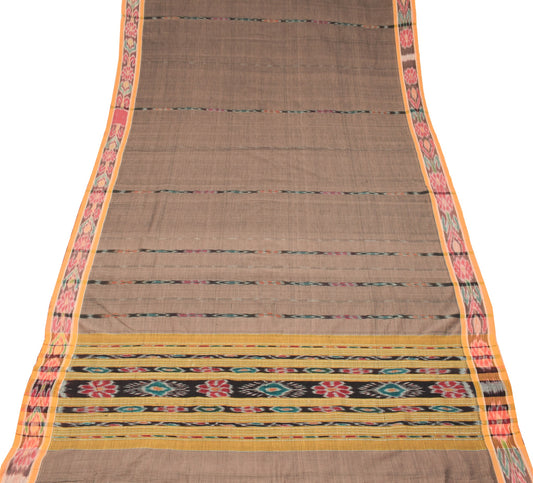 Sushila Vintage Brown Saree Pure Cotton Handloom Sambalpuri Ikat Sari Fabric