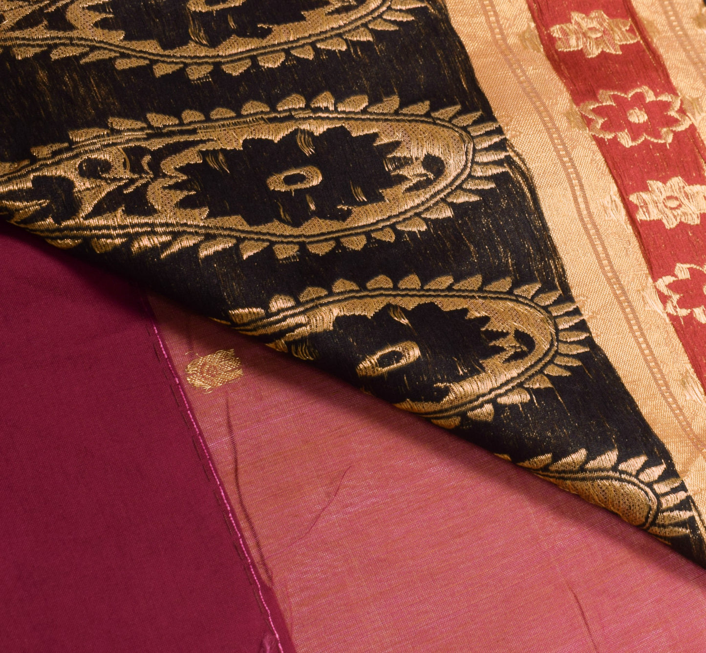 Sushila Vintage Pure Cotton Silk Saree Pink Dual Woven Zari Brocade Sari Fabric