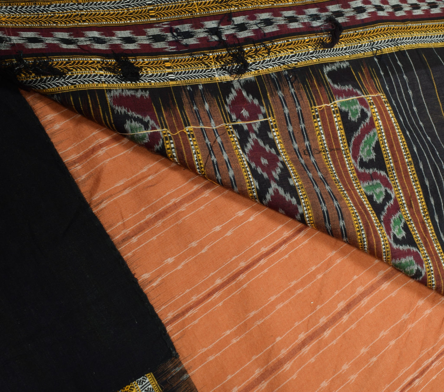 Sushila Vintage Sambalpuri Handloom Ikat Saree Pure Cotton Peach Woven Fabric