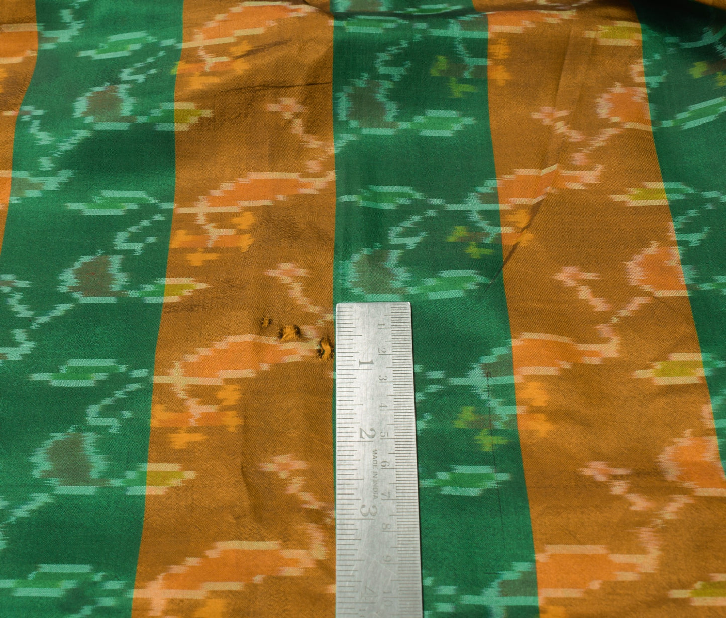 Sushila Vintage Pochampally Ikat Saree Pure Silk Green Mustard Handloom Sari