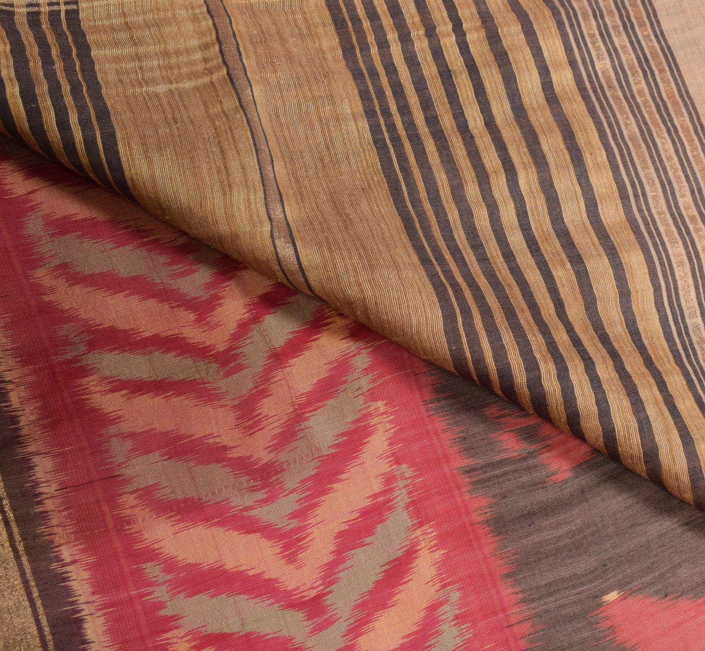 Sushila Vintage Pure Cotton Silk Saree Zari Border Pochampally Ikat Woven Sari