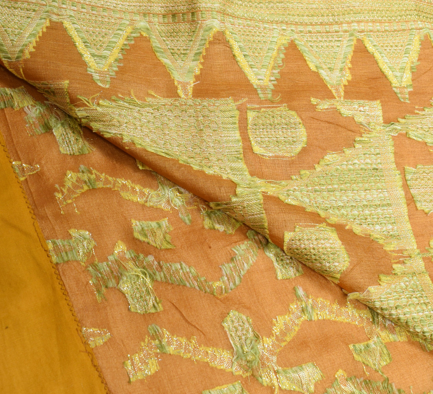 Sushila Vintage Mustard Saree Pure Tussar Silk Woven Geometrical 6Yd Sari Fabric