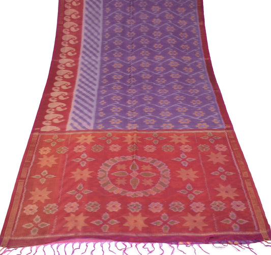 Sushila Vintage Pochampally Ikat Saree Pure Cotton Silk ZariBorder Lavender Sari