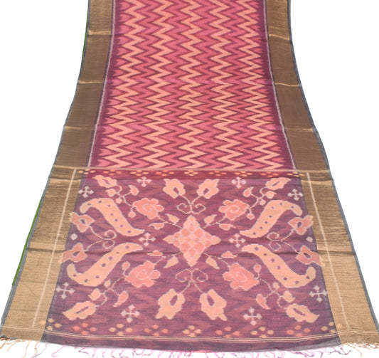 Sushila Vintage Pochampally Ikat Saree Pure Cotton Silk Zari Border Pink Sari