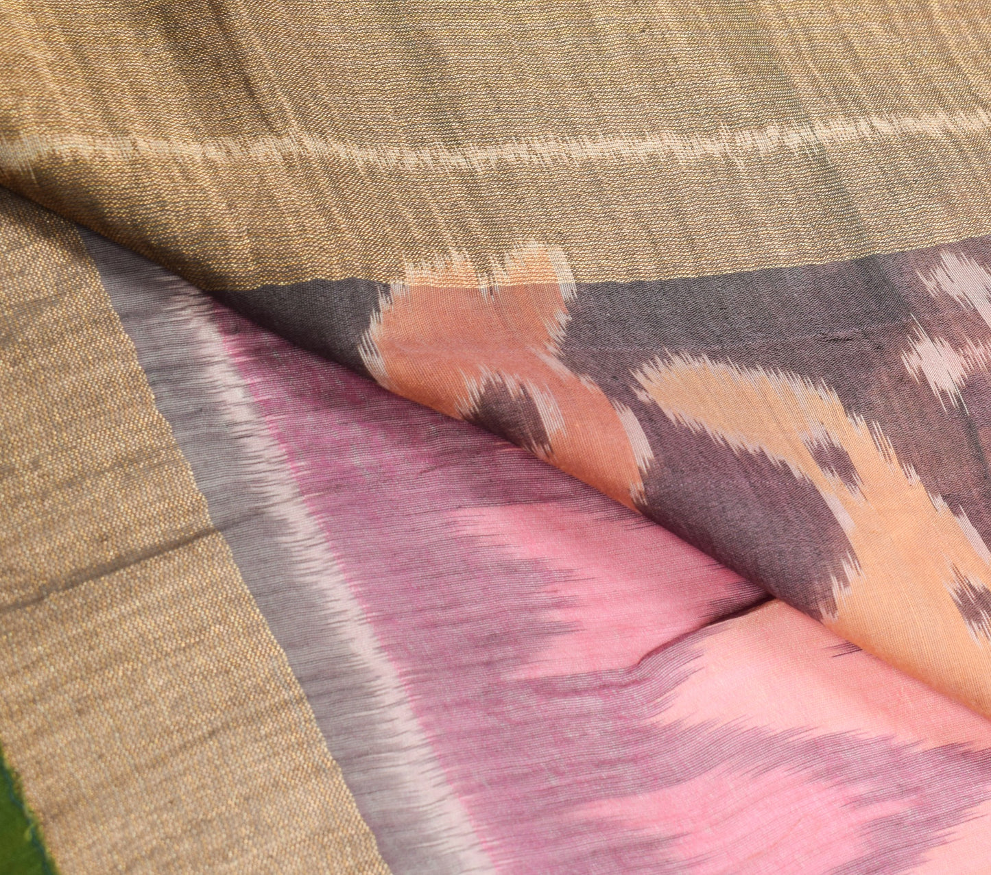 Sushila Vintage Pochampally Ikat Saree Pure Cotton Silk Zari Border Pink Sari