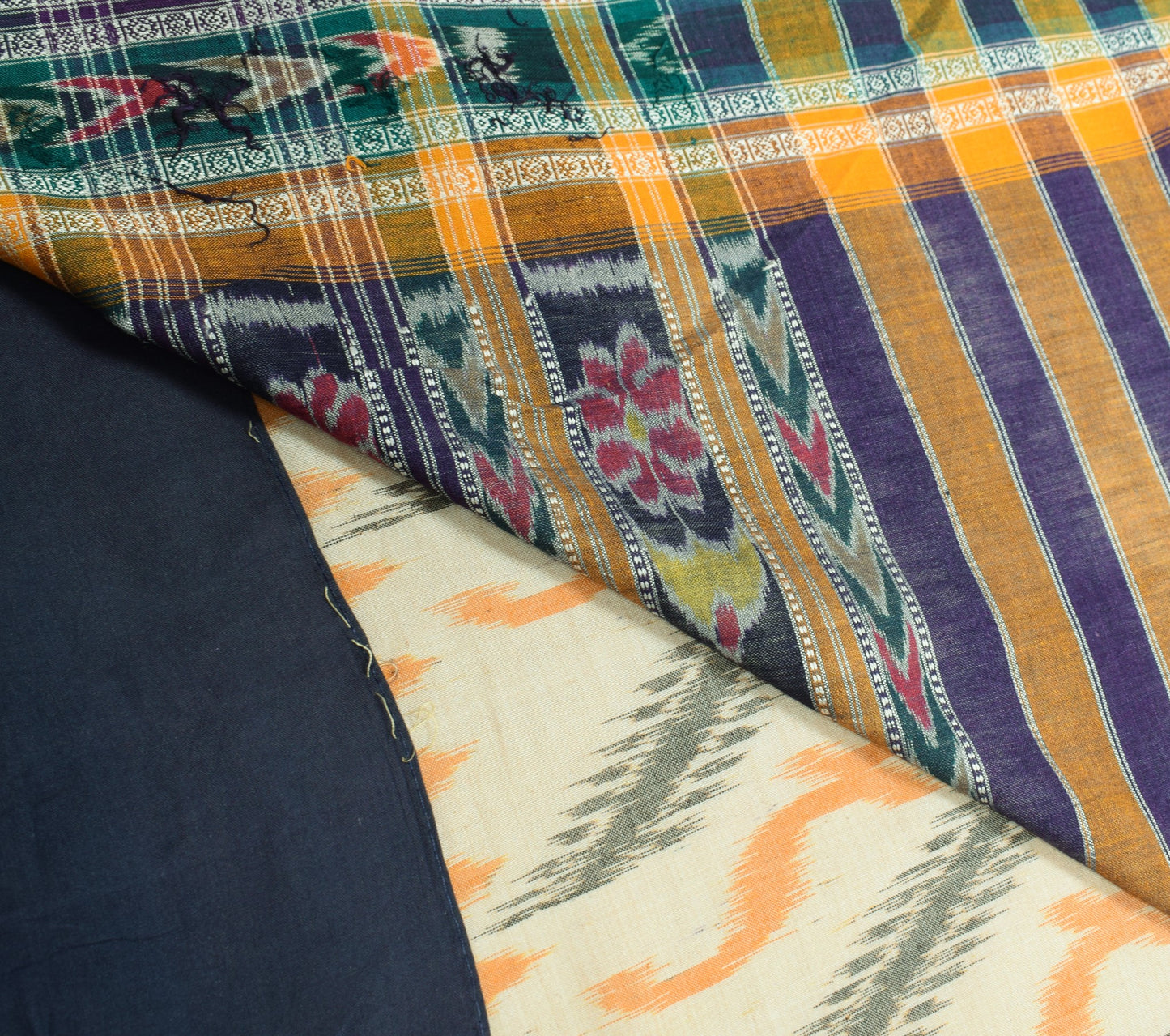 Sushila Vintage Sambalpuri Handloom Ikat Saree Pure Cotton Cream Woven Fabric