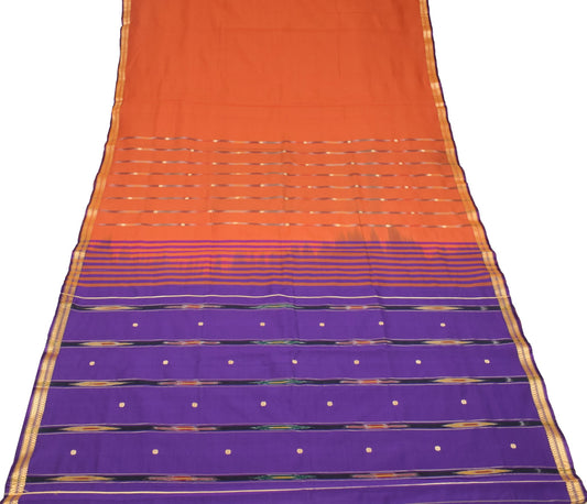 Sushila Vintage Rust Saree Hand Woven Pure Silk Floral Sari with Blouse Fabric