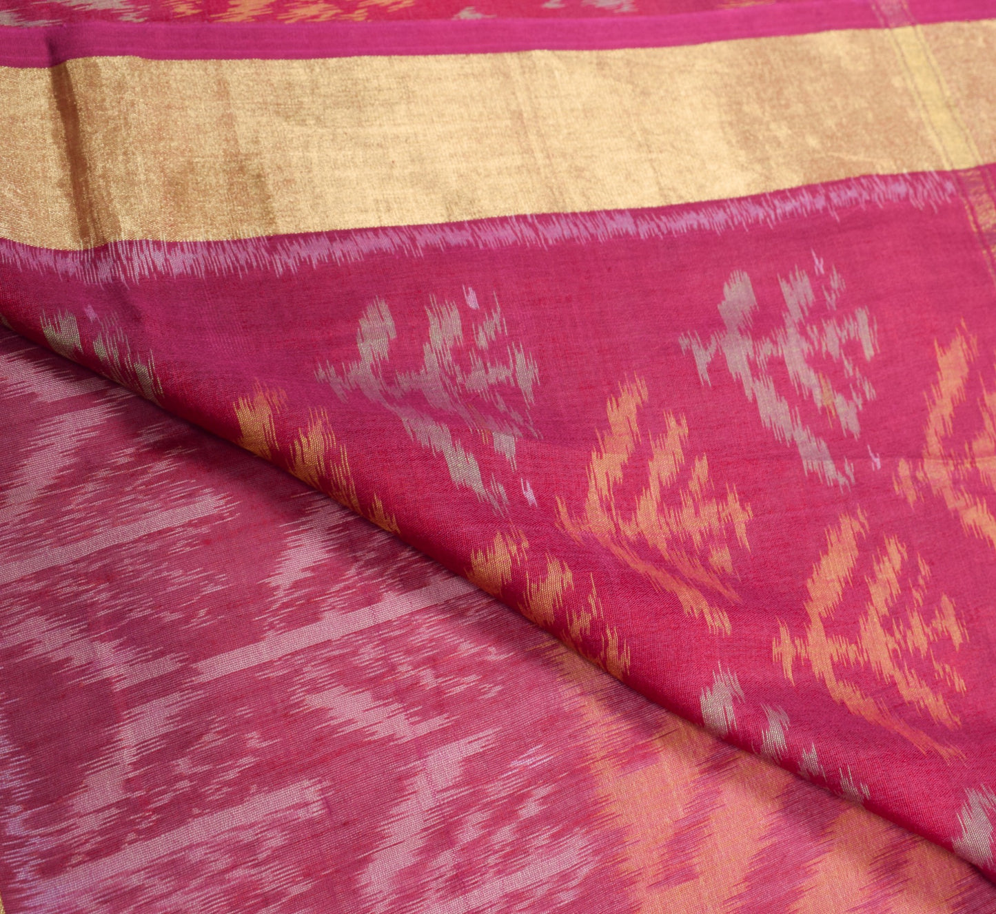 Sushila Vintage Pochampally Ikat Saree Pure Cotton Silk Zari Border Black Sari