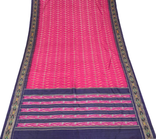 Sushila Vintage Pochampally Ikat Saree Hand Woven Magenta Blue Pure Silk Sari