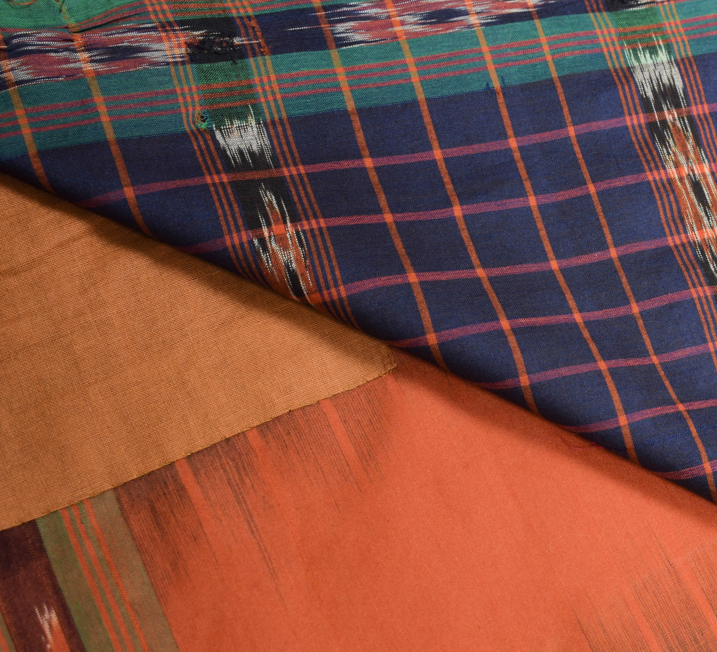 Sushila Vintage Rust Saree Pure Cotton Hand Woven Ikat Patola Sari Craft Fabric