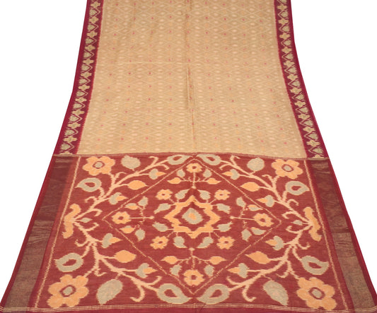 Sushila Vintage Pochampally Ikat Saree Pure Cotton Silk Zari Border Woven Sari