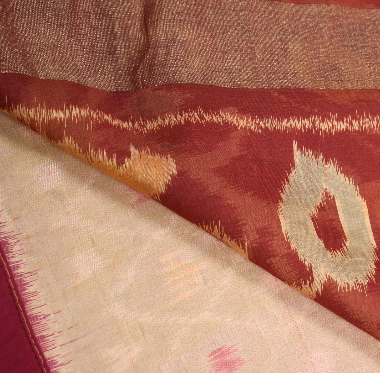 Sushila Vintage Pochampally Ikat Saree Pure Cotton Silk Zari Border Woven Sari