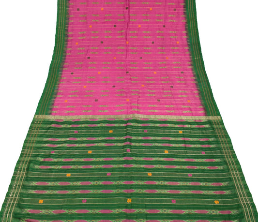 Sushila Vintage Magenta Saree Hand Woven Ikat Patola Pure Silk Pochampally Sari