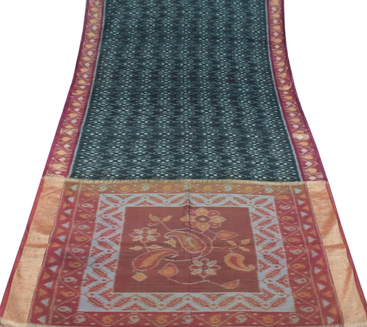 Sushila Vintage Pochampally Ikat Saree Pure Cotton Silk Zari Woven Black Sari