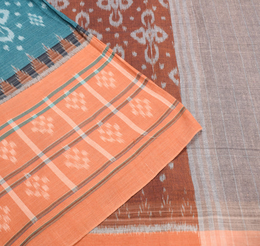 Sushila Vintage Teal Blue Saree Sambalpuri Handloom Pure Cotton Soft Ikat Saree