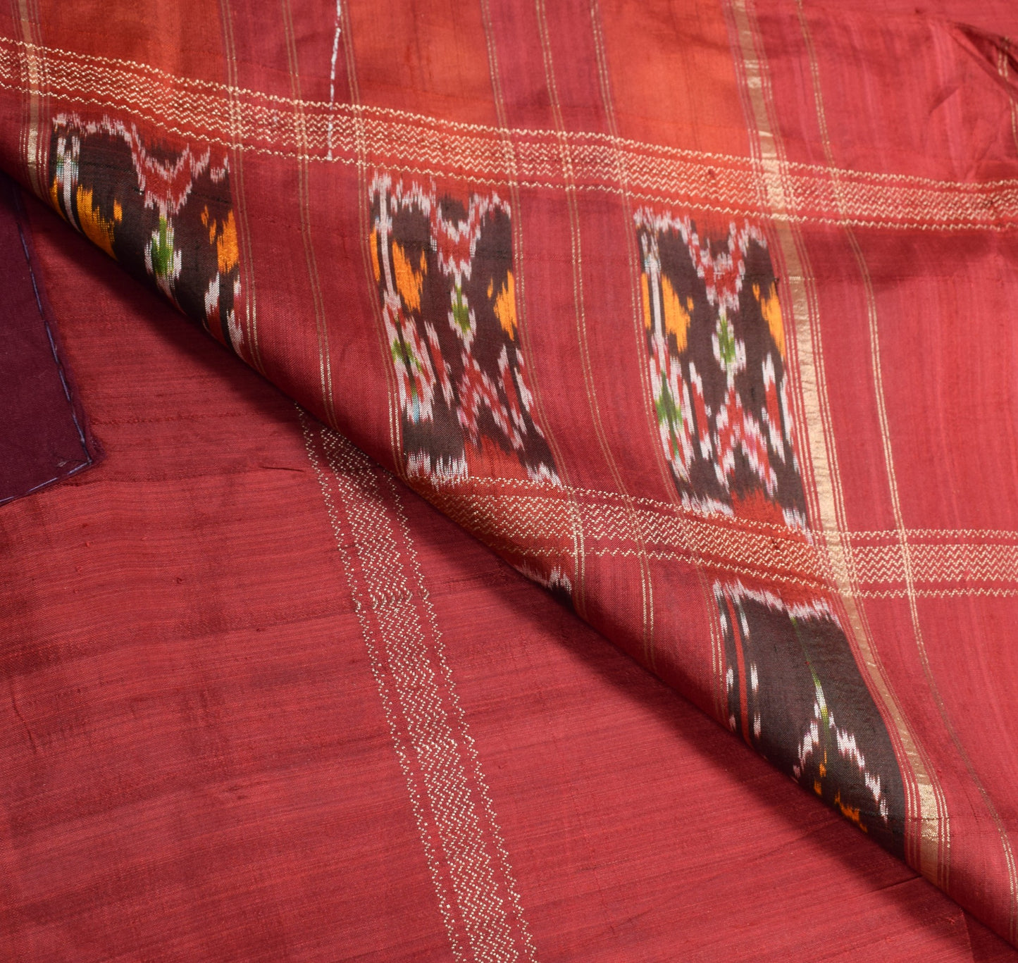 Sushila Vintage Black Saree Pure Silk Hand Woven Ikat Patola Rare Sari Fabric