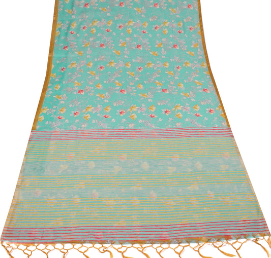 Sushila Vintage Digital Print Saree Floral Art Cotton Silk Woven Aqua Blue Sari