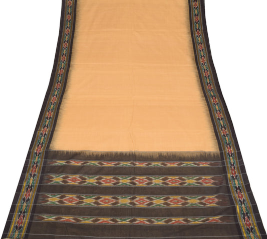 Sushila Vintage Brown Black Saree Hand Woven Ikat Patola Sari Pure Cotton Fabric