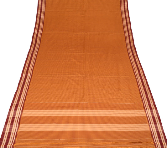 Sushila Vintage Rust Checks Saree Rudraksh Border Art Cotton Silk Woven Sari