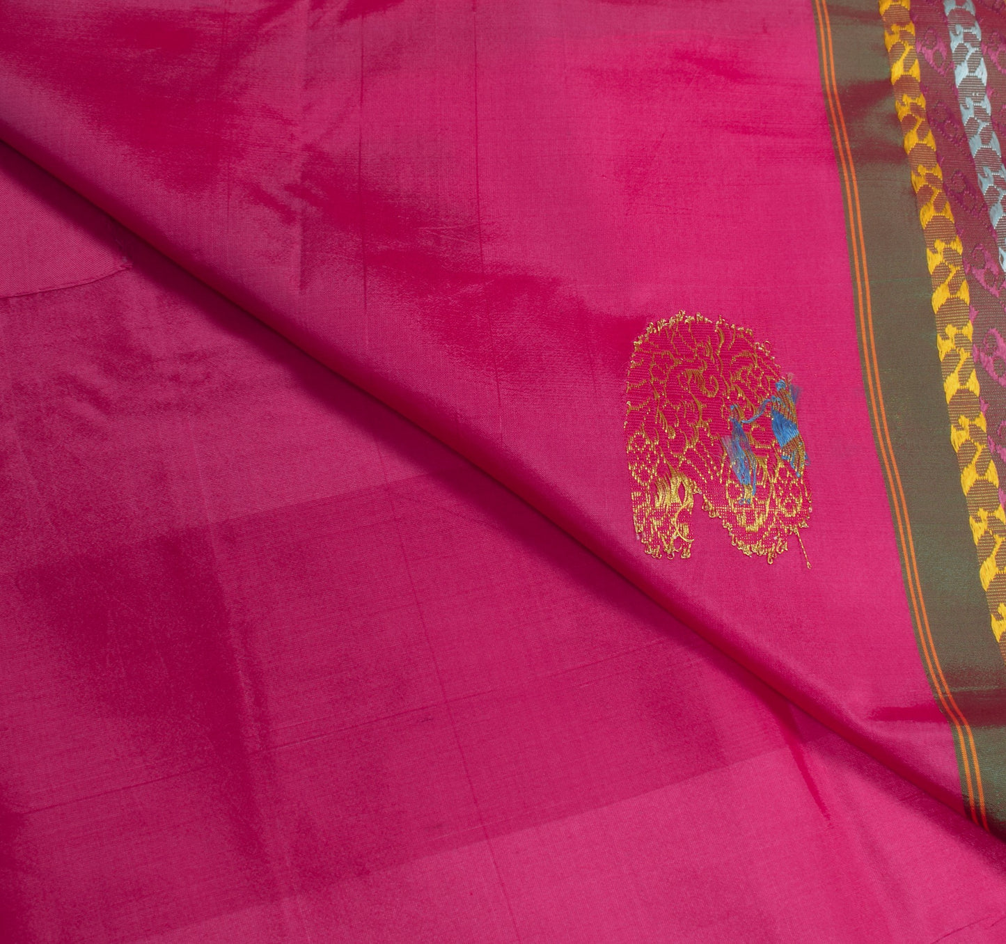 Sushila Vintage Magenta Saree Paisley Pure Cotton Silk Zari Woven Sari Fabric